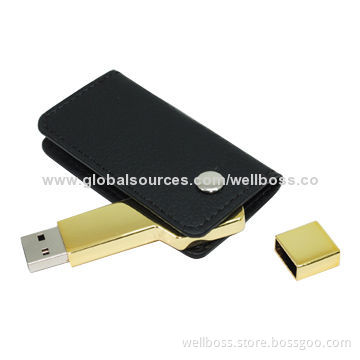 Fashionable Leather USB Flash Drives with 1GB-32GB Full Capacity, Customized Logos are Accepted